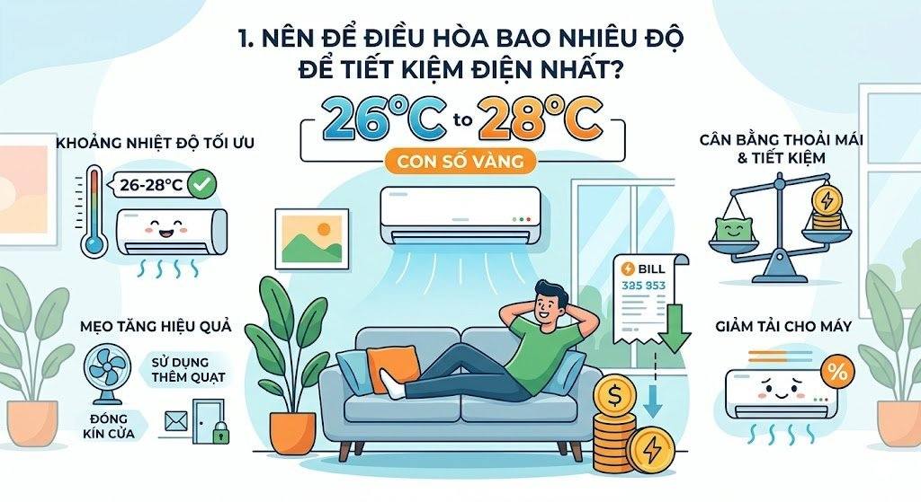 1. Nên để điều hòa bao nhiêu độ để tiết kiệm điện nhất?