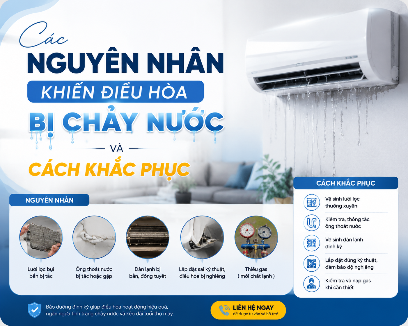 Các nguyên nhân khiến điều hòa bị chảy nước và cách khắc phục