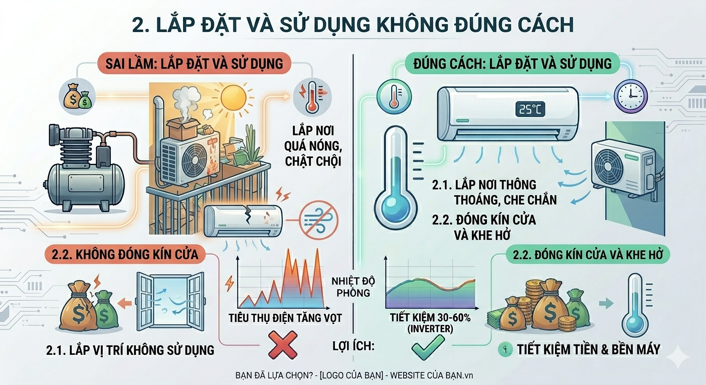 2. Lắp đặt và sử dụng không đúng cách
