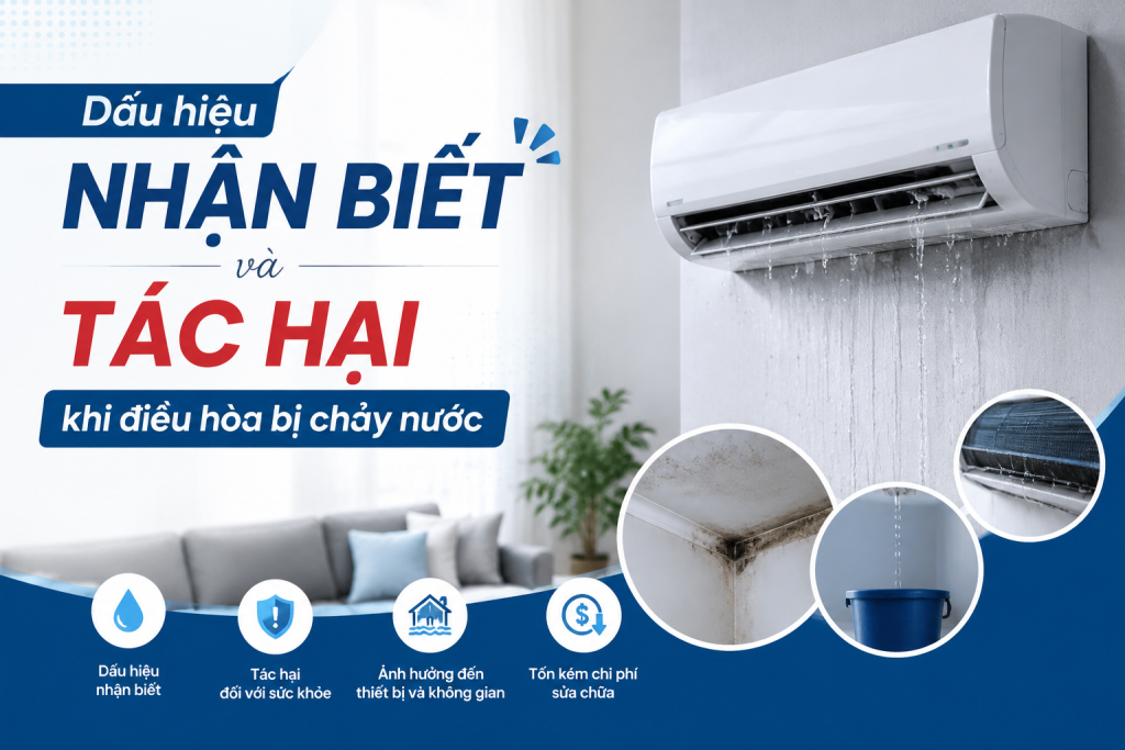 1. Dấu hiệu nhận biết và tác hại khi điều hòa bị chảy nước